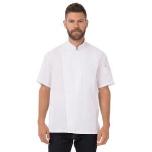 NWT Chef Works Men's Springfield Chef Coat White Large Zipper Arm Pocket BCSZ009